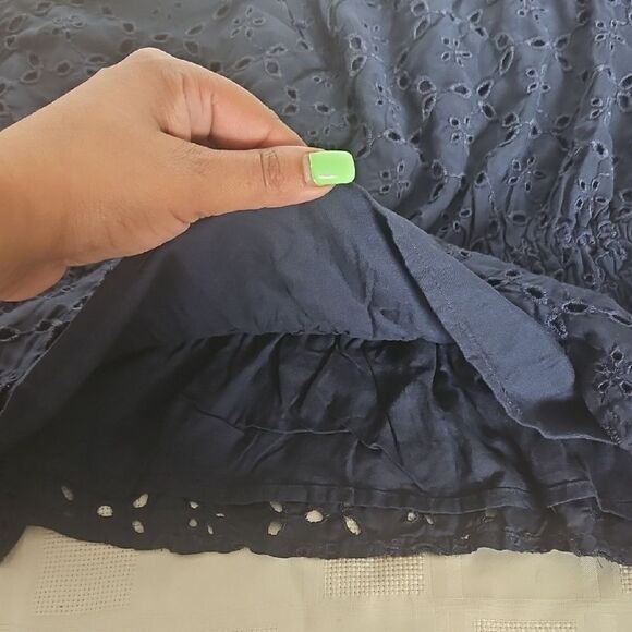 Abercrombie & Fitch Navy Blue Eyelet Puff Sleeve Blouse with Tie Front - Picture 10 of 16